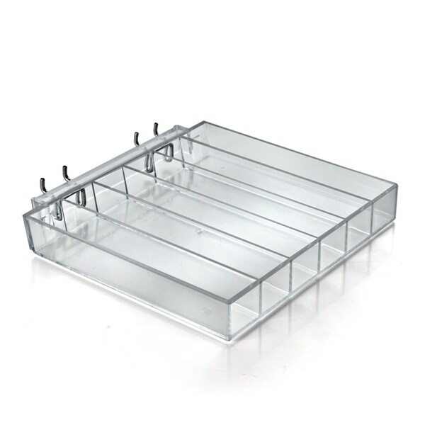 Six Compartment Acrylic Tray for Pegboard / Slatwall / Counter, PK2